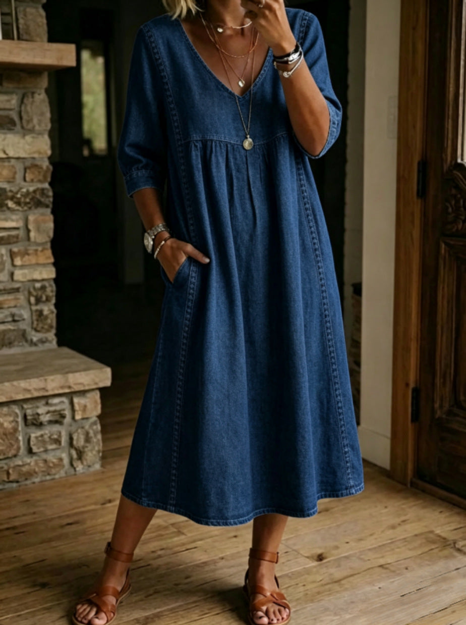 Robe Décontractée Ample à Col V pour Femme