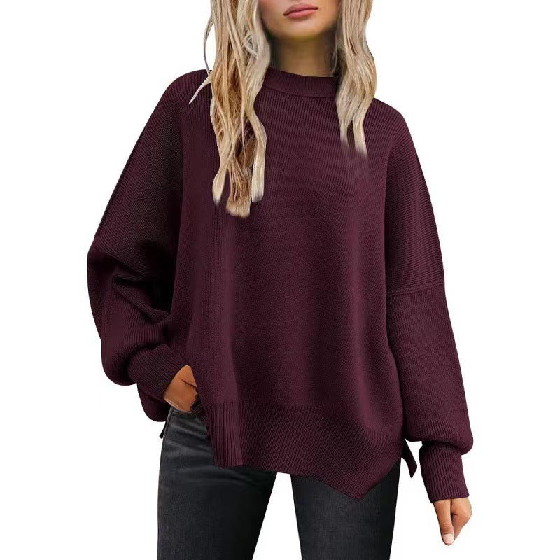 Pull Femme Oversize à Fentes Latérales – Maille Douce & Col Rond