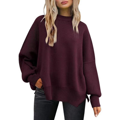 Pull Femme Oversize à Fentes Latérales – Maille Douce & Col Rond