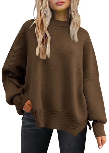Pull Femme Oversize à Fentes Latérales – Maille Douce & Col Rond