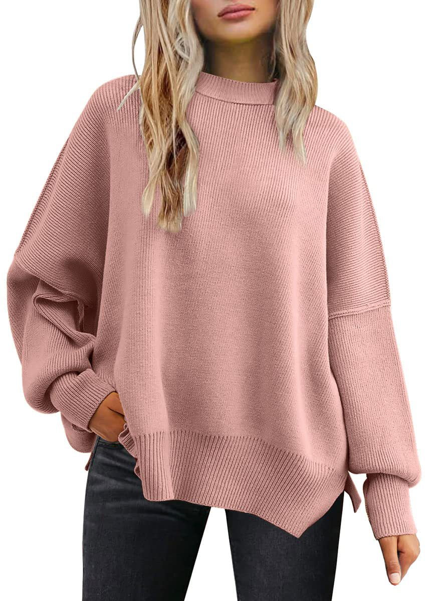 Pull Femme Oversize à Fentes Latérales – Maille Douce & Col Rond