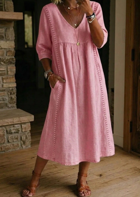 Robe Décontractée Ample à Col V pour Femme