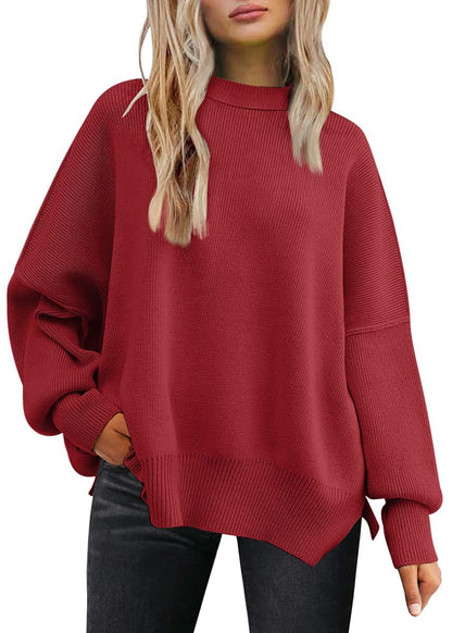Pull Femme Oversize à Fentes Latérales – Maille Douce & Col Rond