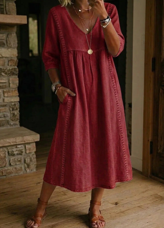 Robe Décontractée Ample à Col V pour Femme