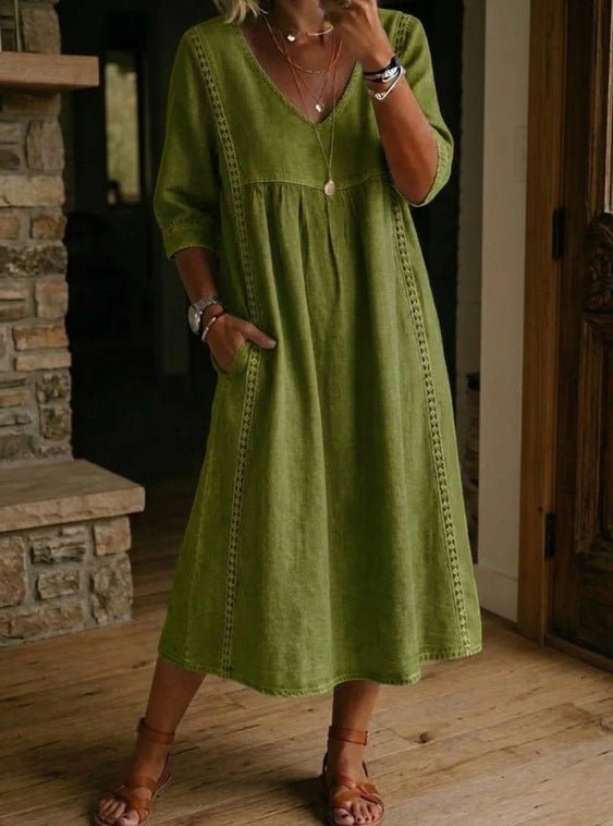 Robe Décontractée Ample à Col V pour Femme