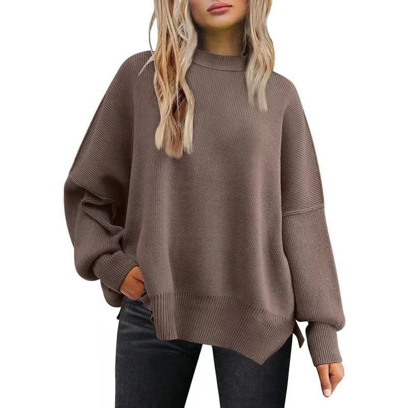 Pull Femme Oversize à Fentes Latérales – Maille Douce & Col Rond