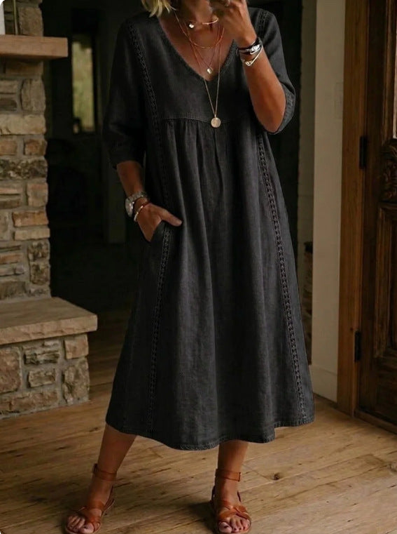 Robe Décontractée Ample à Col V pour Femme