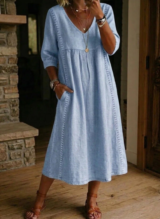 Robe Décontractée Ample à Col V pour Femme