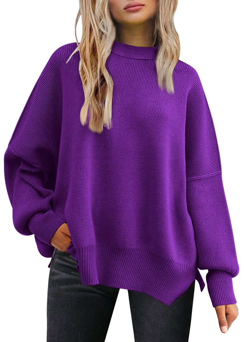 Pull Femme Oversize à Fentes Latérales – Maille Douce & Col Rond