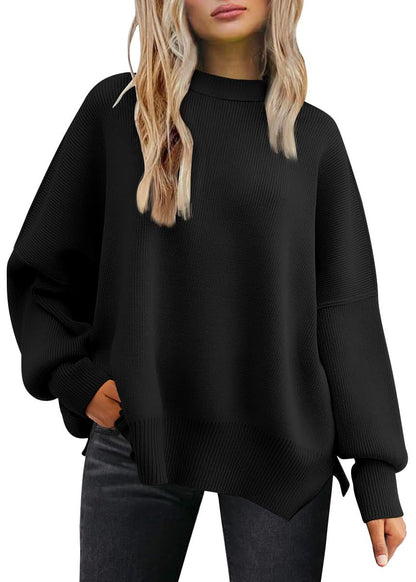 Pull Femme Oversize à Fentes Latérales – Maille Douce & Col Rond