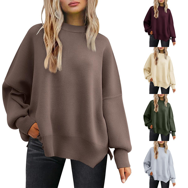 Pull Femme Oversize à Fentes Latérales – Maille Douce & Col Rond